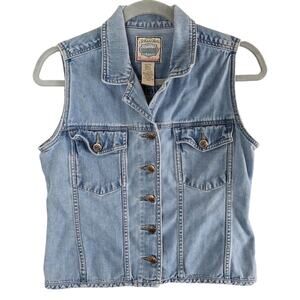 Vintage St. John's Bay Denim Collection Jean Vest Light Blue Pockets S